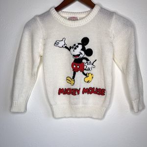 VTG Disney Sweater Girls Boys Size 5 White Mickey Mouse Disney Character